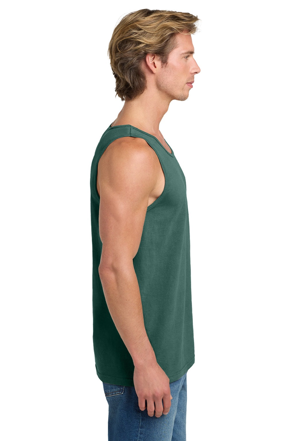 Comfort Colors 9360/C9360 Mens Tank Top Blue Spruce Green Model Side