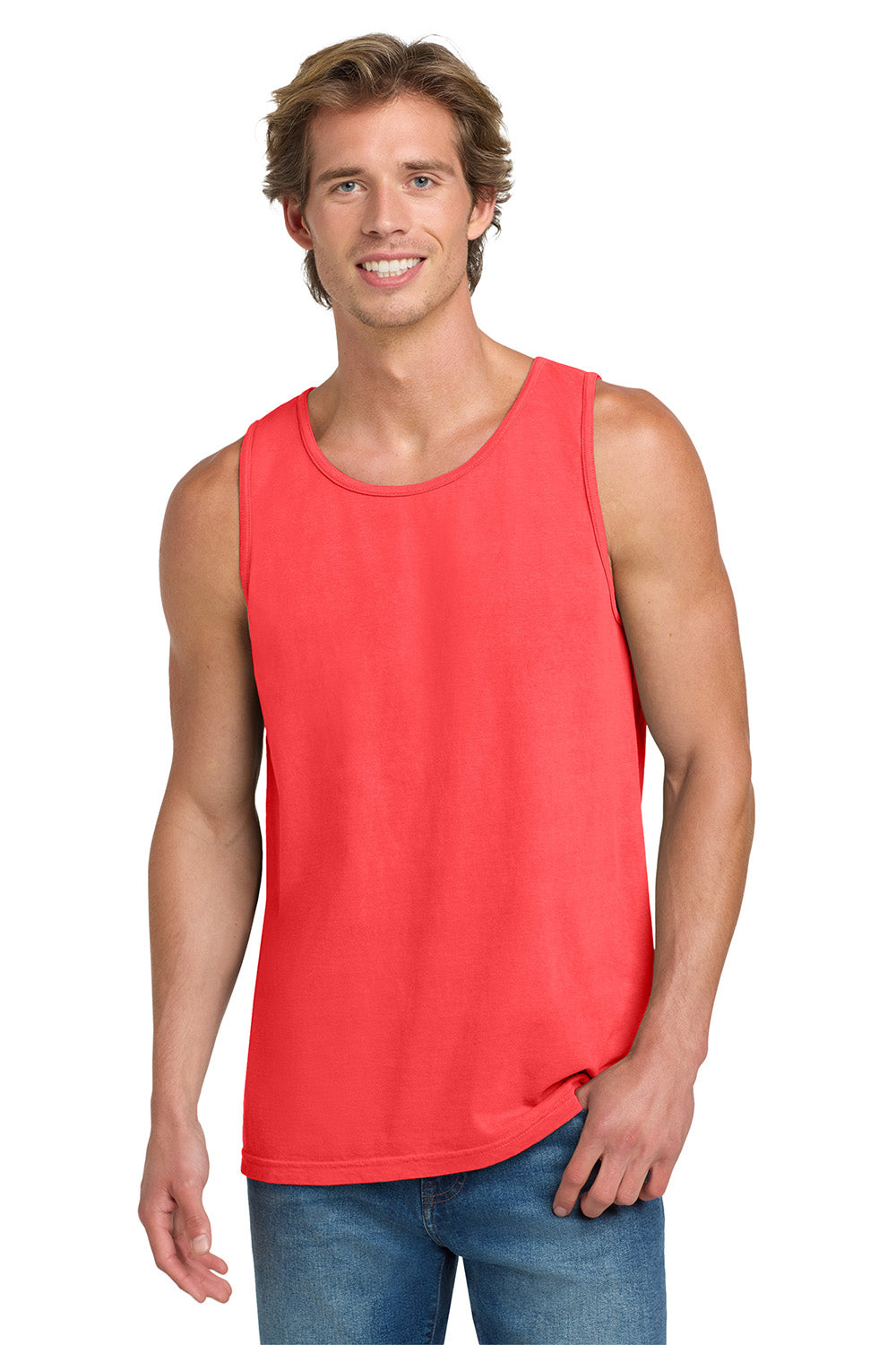 Comfort Colors 9360/C9360 Mens Tank Top Neon Red Orange Model Front