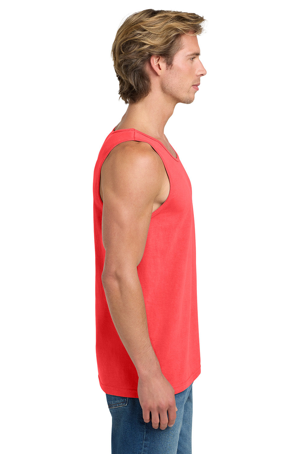Comfort Colors 9360/C9360 Mens Tank Top Neon Red Orange Model Side