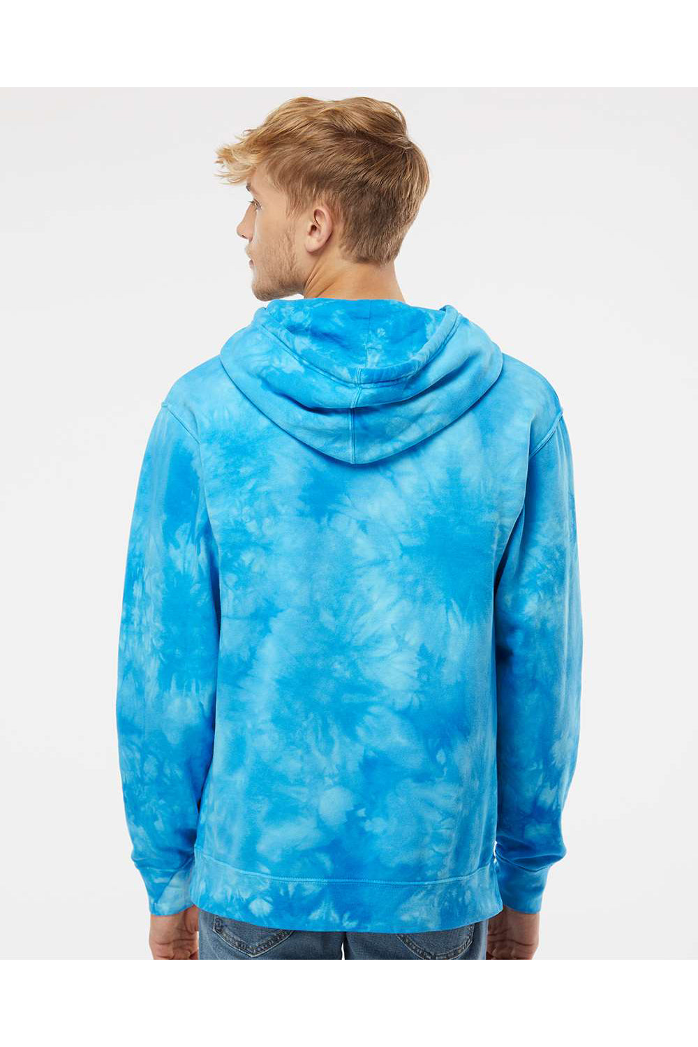 Independent Trading Co. PRM4500TD Mens Tie-Dye Hooded Sweatshirt Hoodie Aqua Blue Model Back