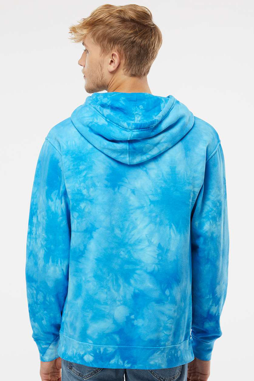 Independent Trading Company PRM4500TD Mens Tie-Dye Hooded Sweatshirt Hoodie w/ Pouch Pocket Aqua Blue Model Back