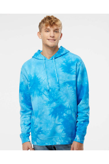 Independent Trading Co. PRM4500TD Mens Tie-Dye Hooded Sweatshirt Hoodie Aqua Blue Model Front