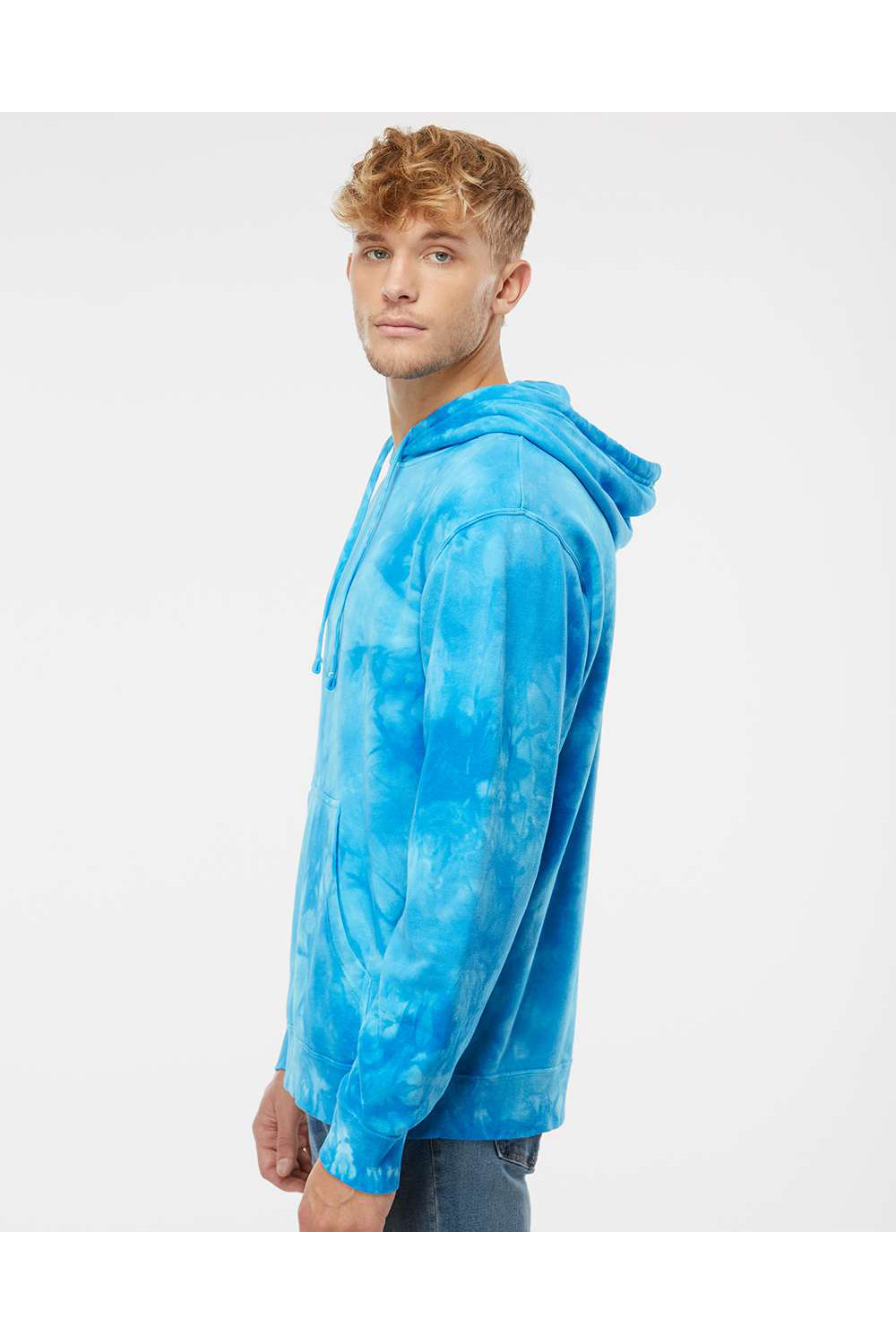 Independent Trading Co. PRM4500TD Mens Tie-Dye Hooded Sweatshirt Hoodie Aqua Blue Model Side