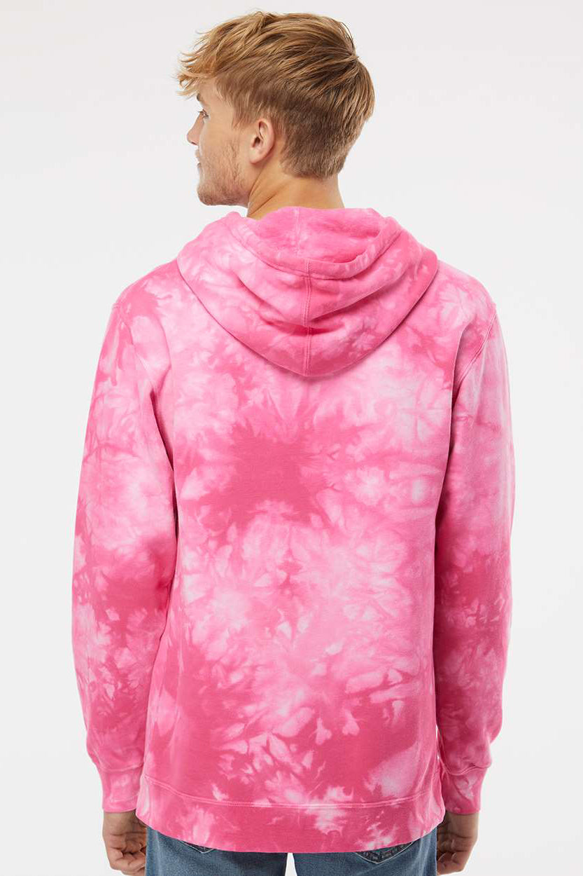 Independent Trading Company PRM4500TD Mens Tie-Dye Hooded Sweatshirt Hoodie w/ Pouch Pocket Pink Model Back