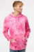 Independent Trading Company PRM4500TD Mens Tie-Dye Hooded Sweatshirt Hoodie w/ Pouch Pocket Pink Model Front