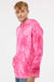 Independent Trading Company PRM4500TD Mens Tie-Dye Hooded Sweatshirt Hoodie w/ Pouch Pocket Pink Model Side