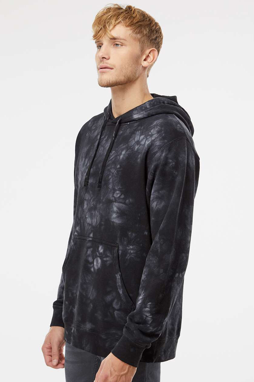 Independent Trading Company PRM4500TD Mens Tie-Dye Hooded Sweatshirt Hoodie w/ Pouch Pocket Black Model Side