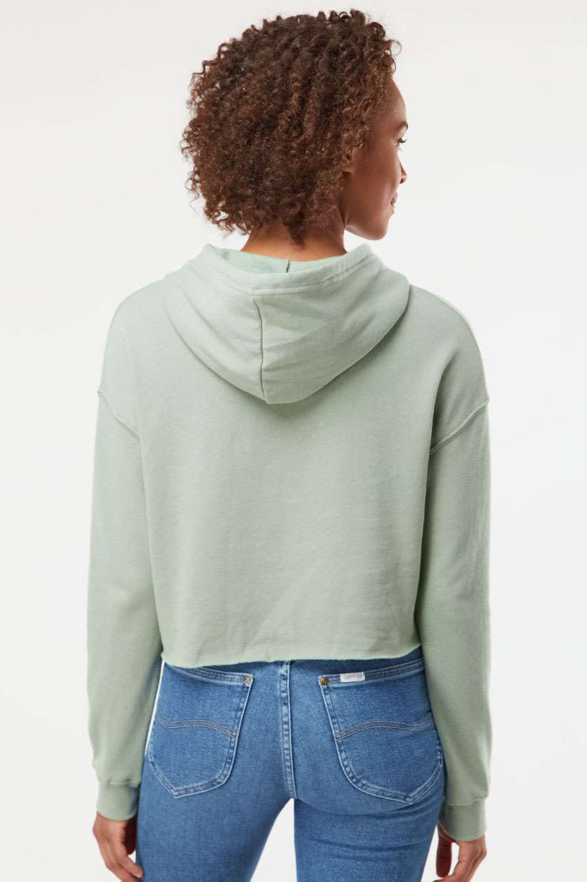 Independent Trading Company AFX64CRP Womens Crop Hooded Sweatshirt Hoodie Sage Green Model Back