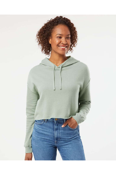 Independent Trading Co. AFX64CRP Womens Crop Hooded Sweatshirt Hoodie Sage Green Model Front