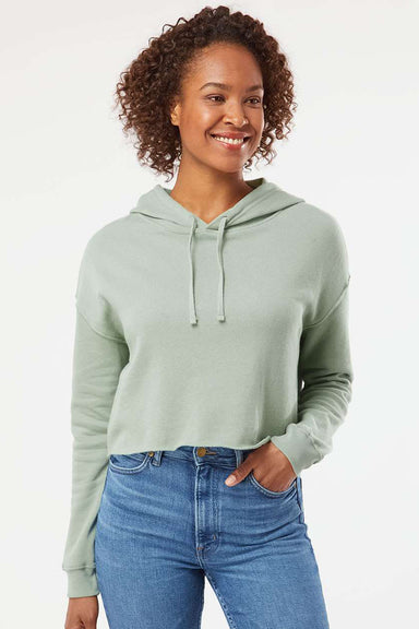 Independent Trading Company AFX64CRP Womens Crop Hooded Sweatshirt Hoodie Sage Green Model Front