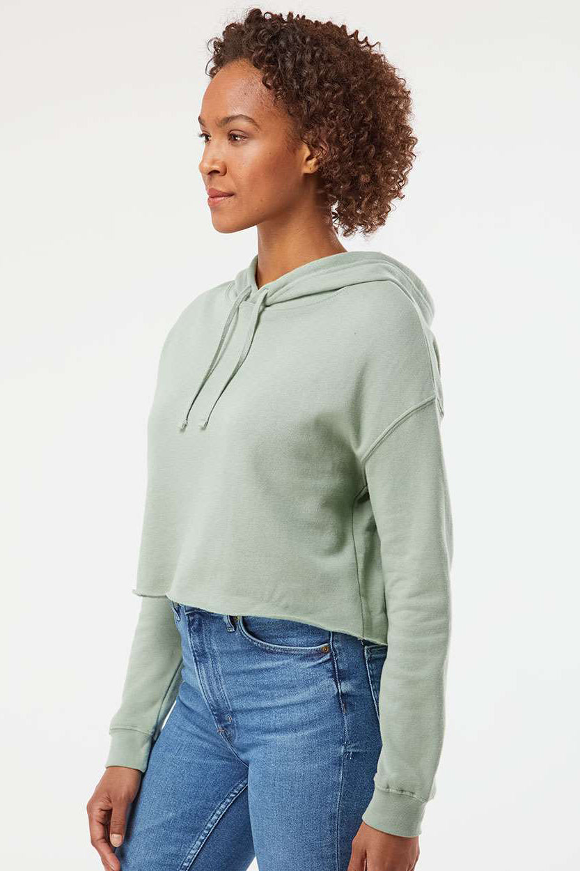 Independent Trading Company AFX64CRP Womens Crop Hooded Sweatshirt Hoodie Sage Green Model Side