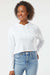 Independent Trading Company AFX64CRP Womens Crop Hooded Sweatshirt Hoodie White Model Front