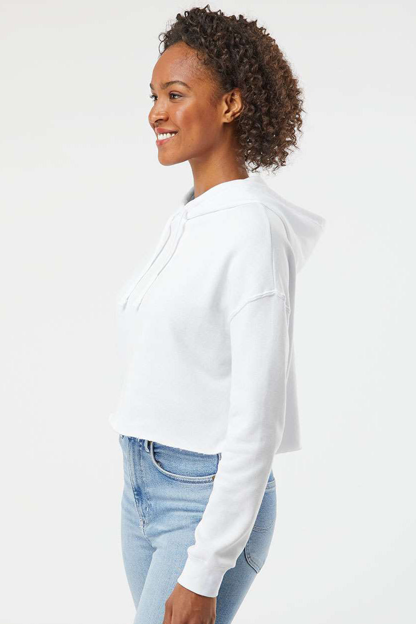 Independent Trading Company AFX64CRP Womens Crop Hooded Sweatshirt Hoodie White Model Side