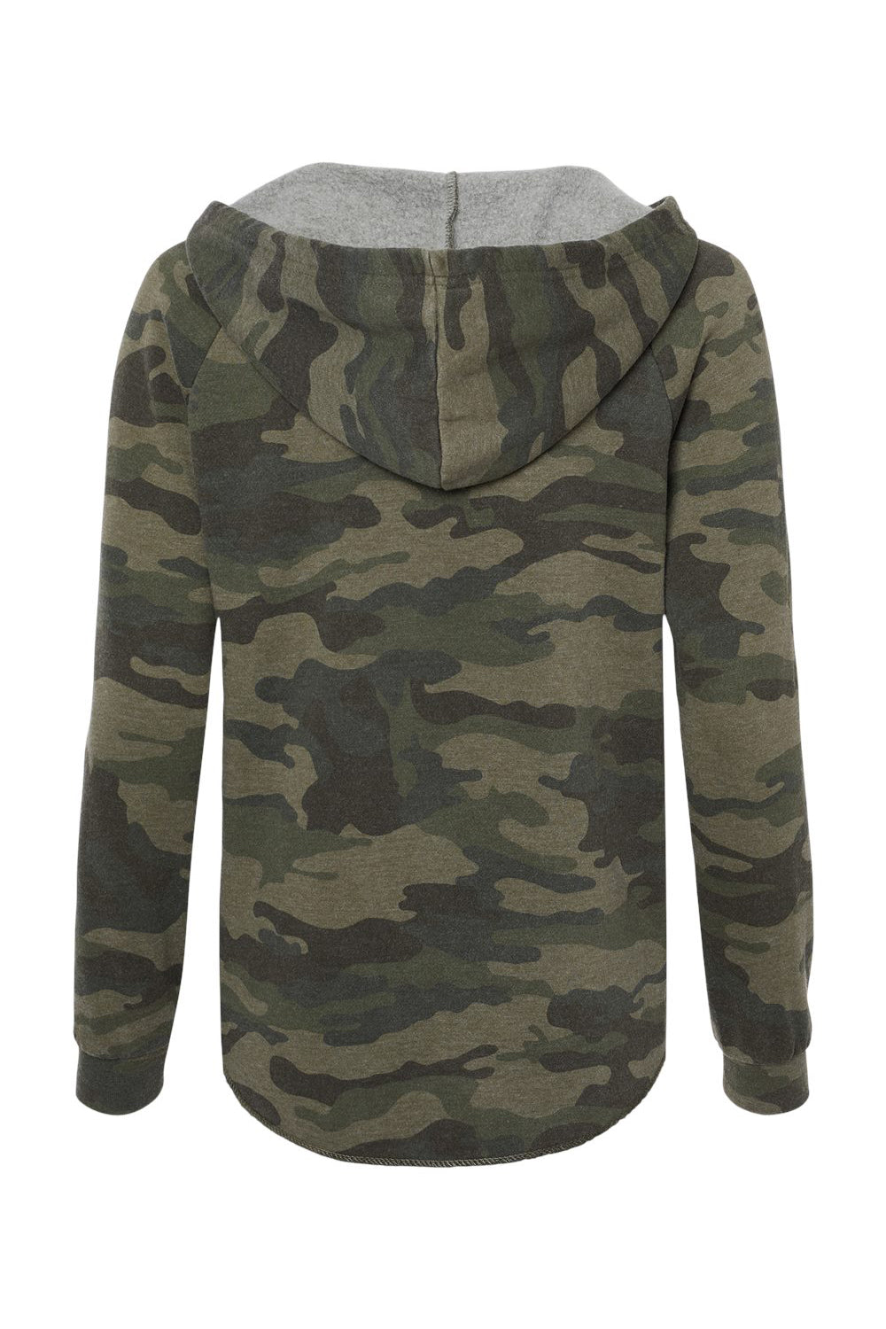 Independent Trading Co. PRM2500 Womens California Wave Wash Hooded Sweatshirt Hoodie Heather Forest Green Camo Flat Back