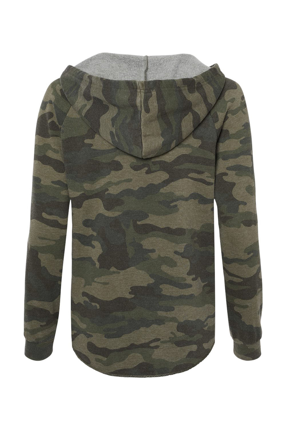 Independent Trading Company PRM2500 Womens California Wave Wash Hooded Sweatshirt Hoodie Heather Forest Green Camo Flat Back