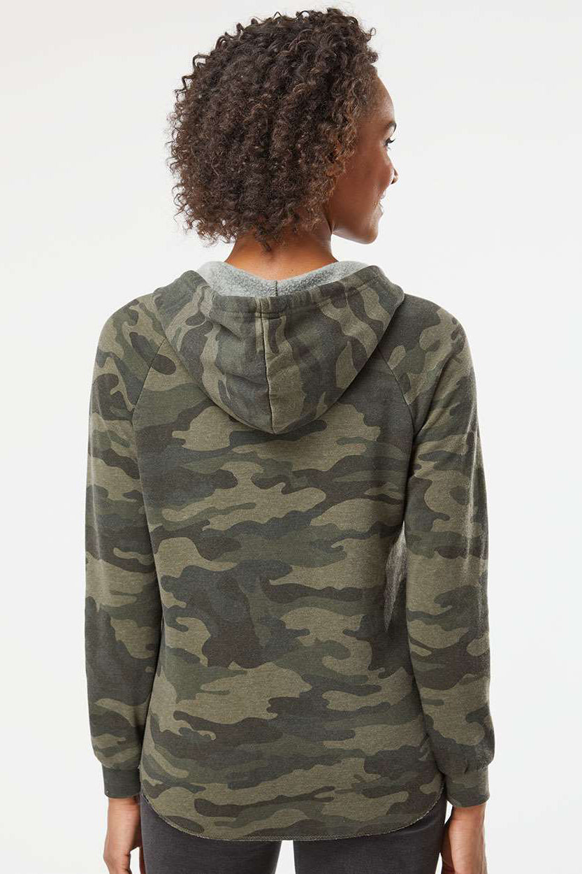 Independent Trading Company PRM2500 Womens California Wave Wash Hooded Sweatshirt Hoodie Heather Forest Green Camo Model Back