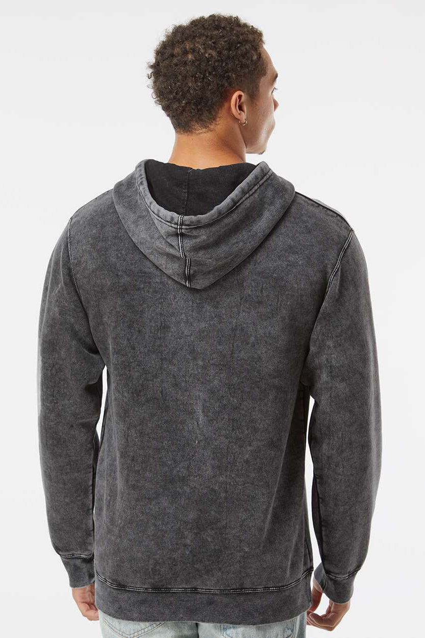 Independent Trading Company PRM4500MW Mens Mineral Wash Hooded Sweatshirt Hoodie w/ Pouch Pocket Black Model Back