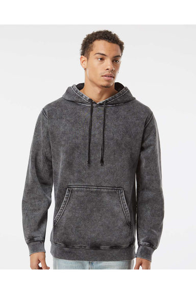 Independent Trading Co. PRM4500MW Mens Mineral Wash Hooded Sweatshirt Hoodie Black Model Front