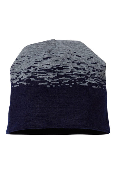 Cap America Hats RKS9 Unisex USA Made Static Beanie True Navy Blue/Heather Grey Flat Front