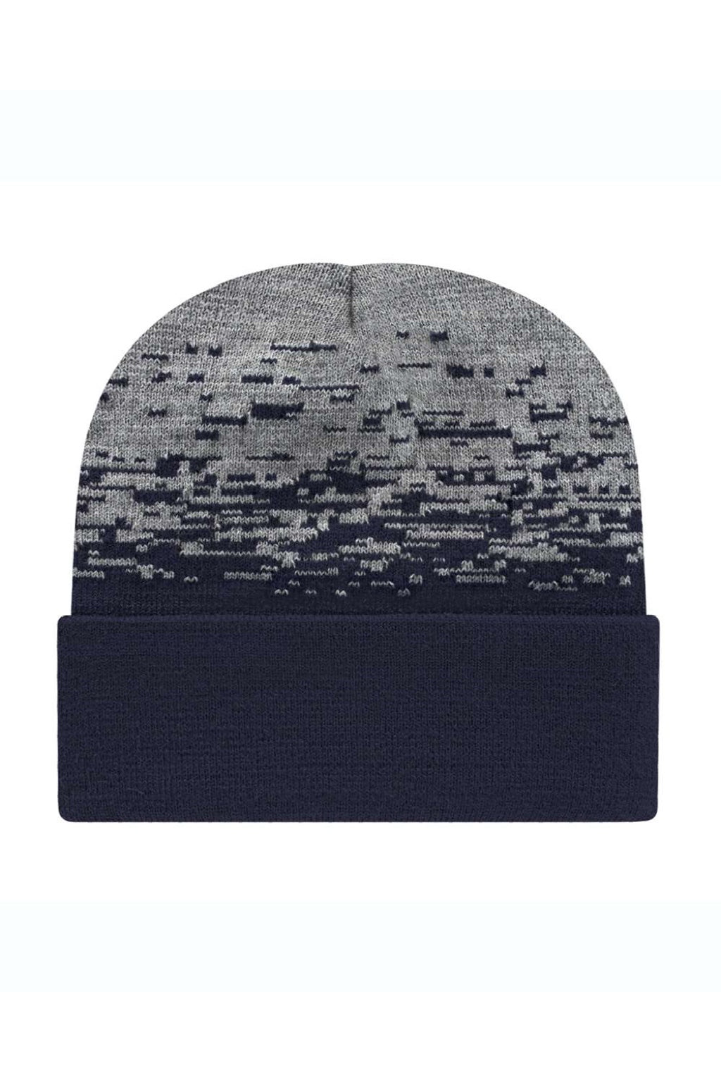 Cap America Hats RKS12 Unisex USA Made Static Cuffed Beanie True Navy Blue/Heather Grey Flat Front