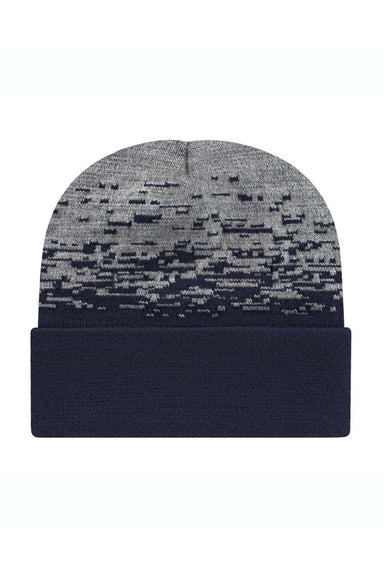 Cap America Hats RKS12 Unisex USA Made Static Cuffed Beanie True Navy Blue/Heather Grey Flat Front