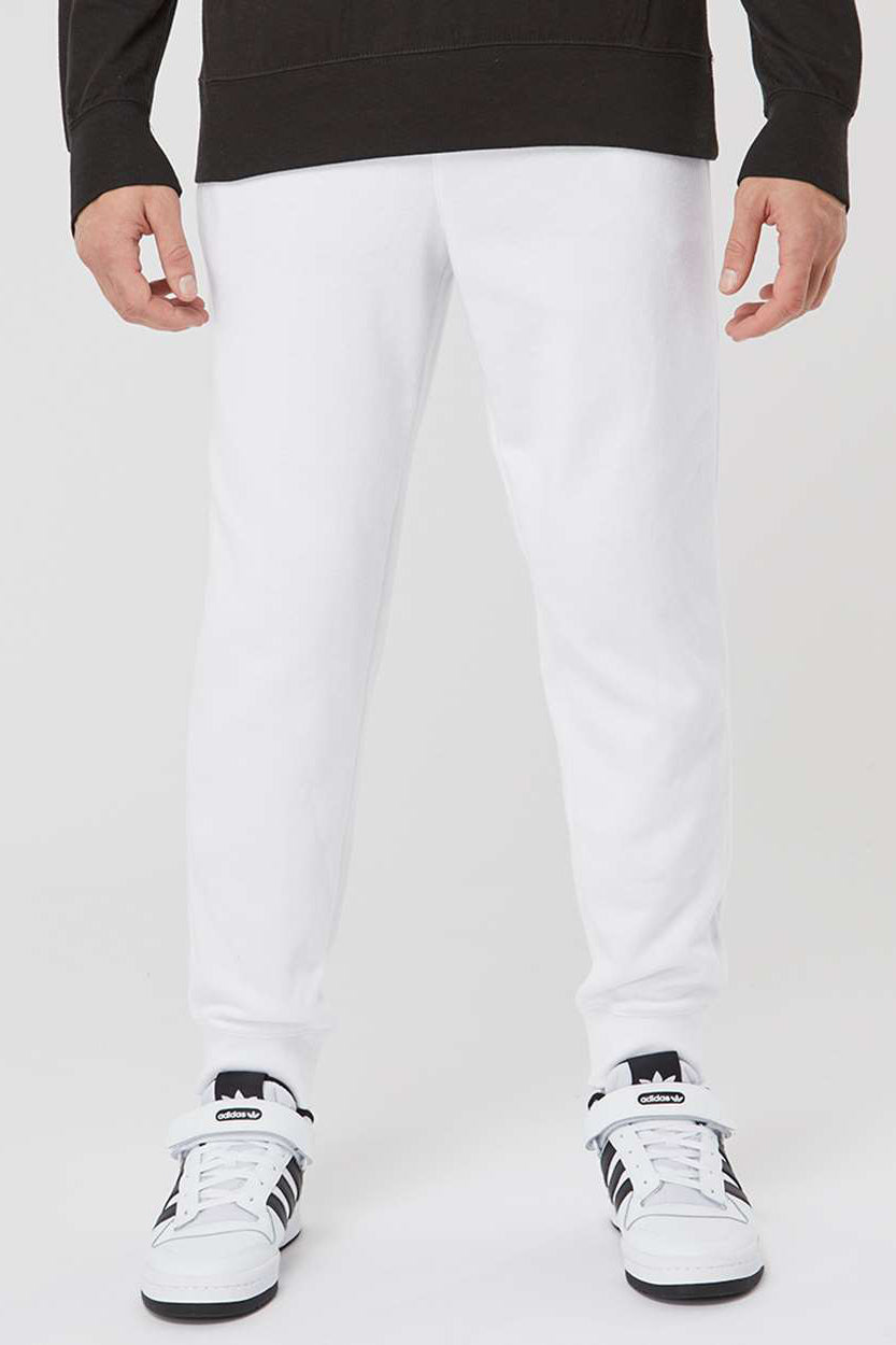Independent Trading Company IND20PNT Mens Fleece Sweatpants w/ Pockets White Model Front