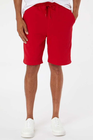 Independent Trading Company IND20SRT Mens Fleece Shorts w/ Pockets Red Model Front
