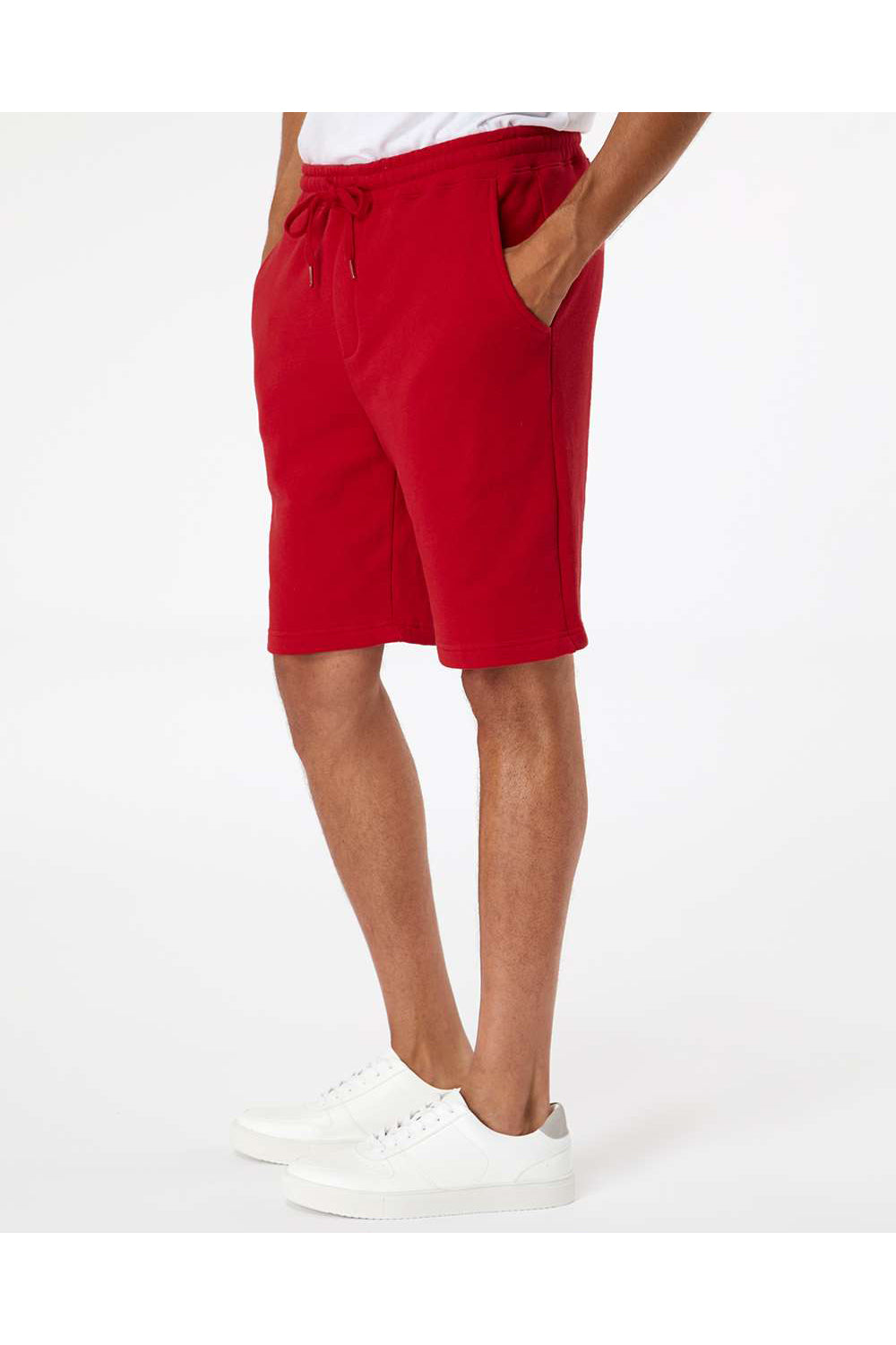 Independent Trading Co. IND20SRT Mens Fleece Shorts w/ Pockets Red Model Side