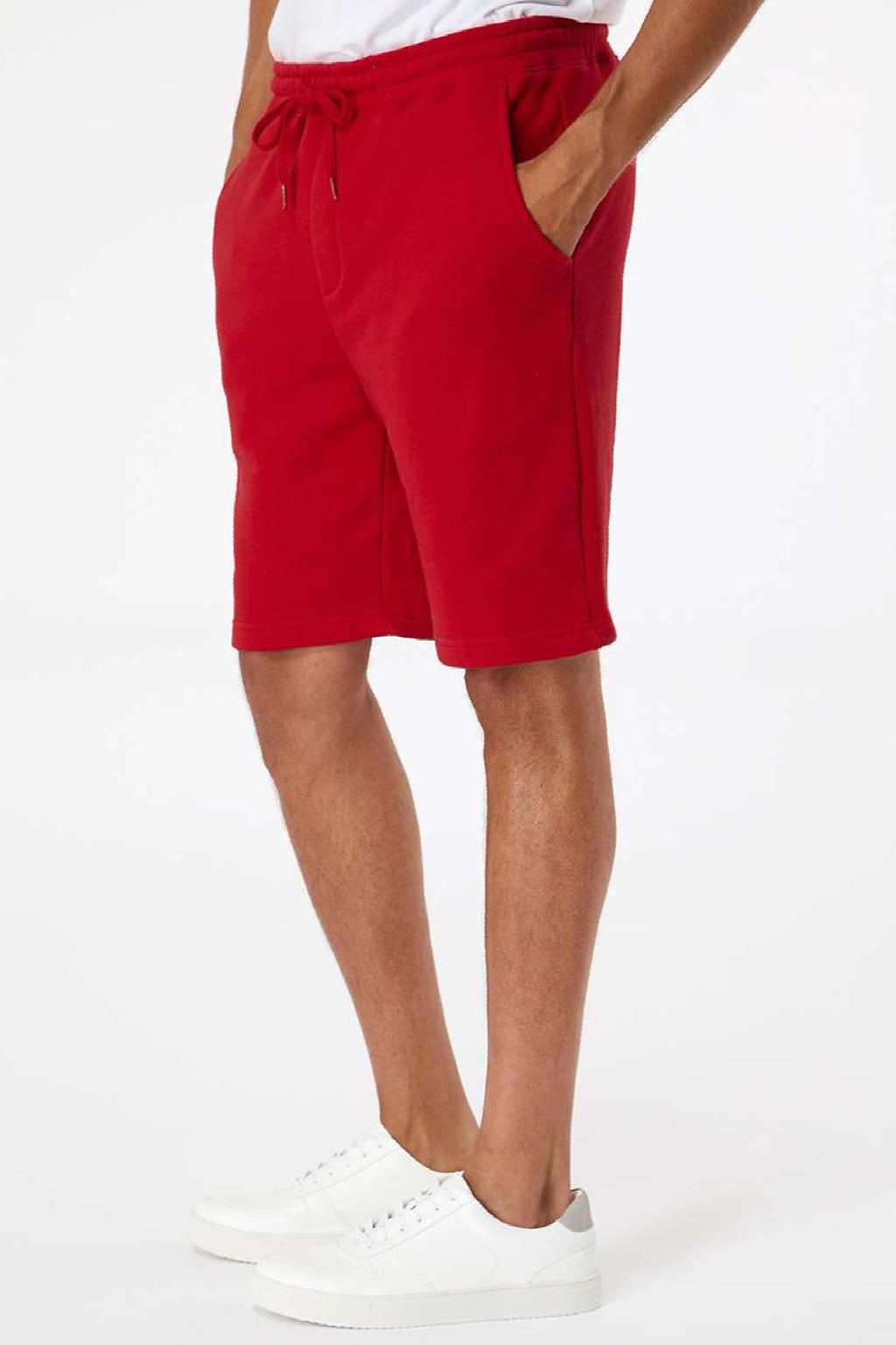 Independent Trading Company IND20SRT Mens Fleece Shorts w/ Pockets Red Model Side
