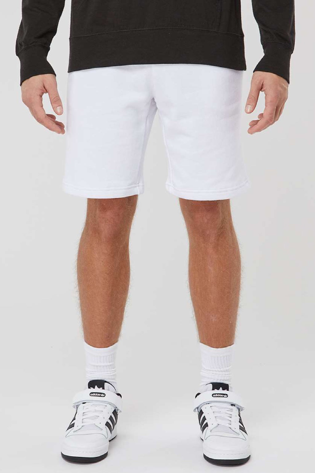 Independent Trading Company IND20SRT Mens Fleece Shorts w/ Pockets White Model Front