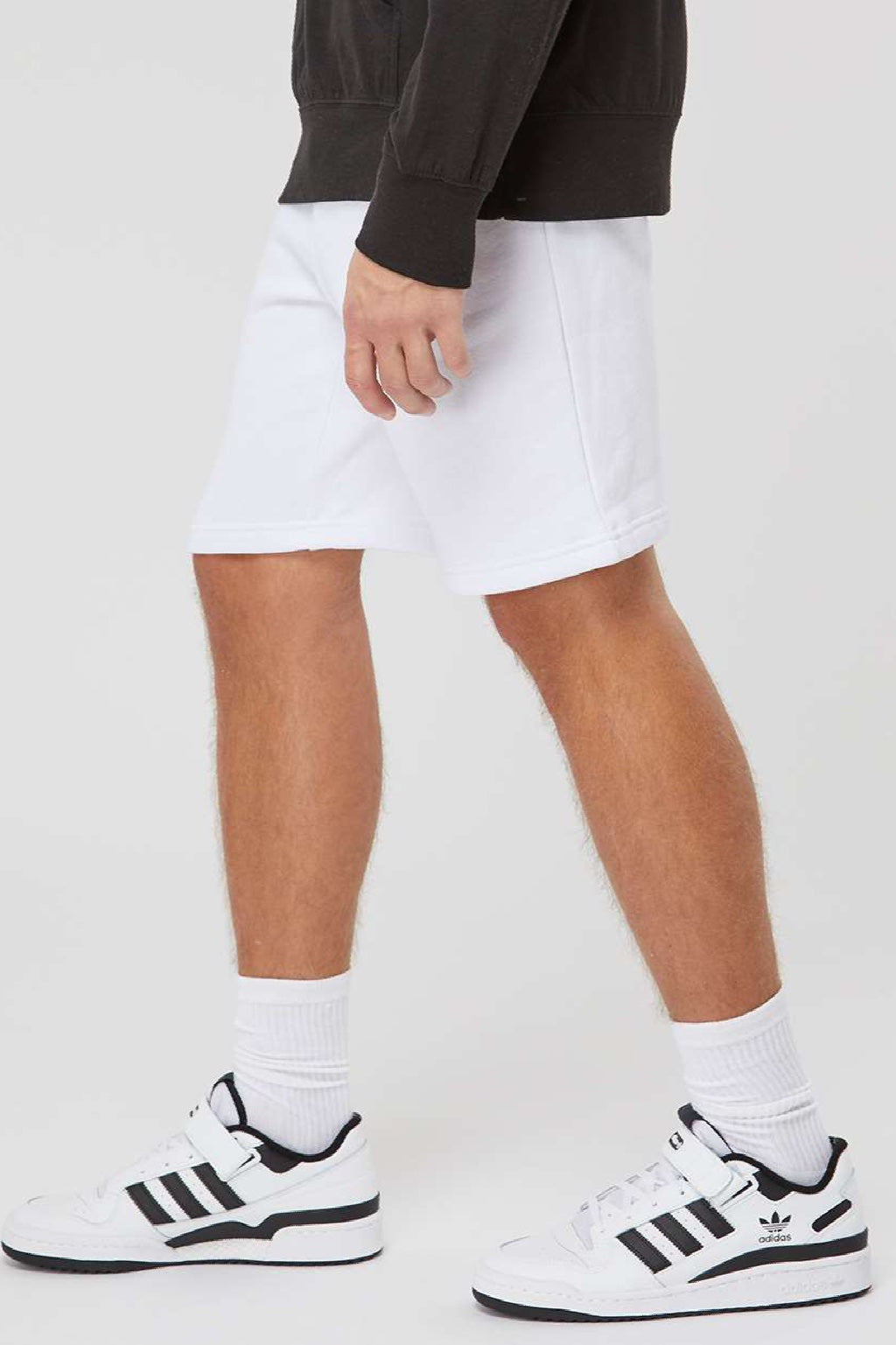 Independent Trading Company IND20SRT Mens Fleece Shorts w/ Pockets White Model Side