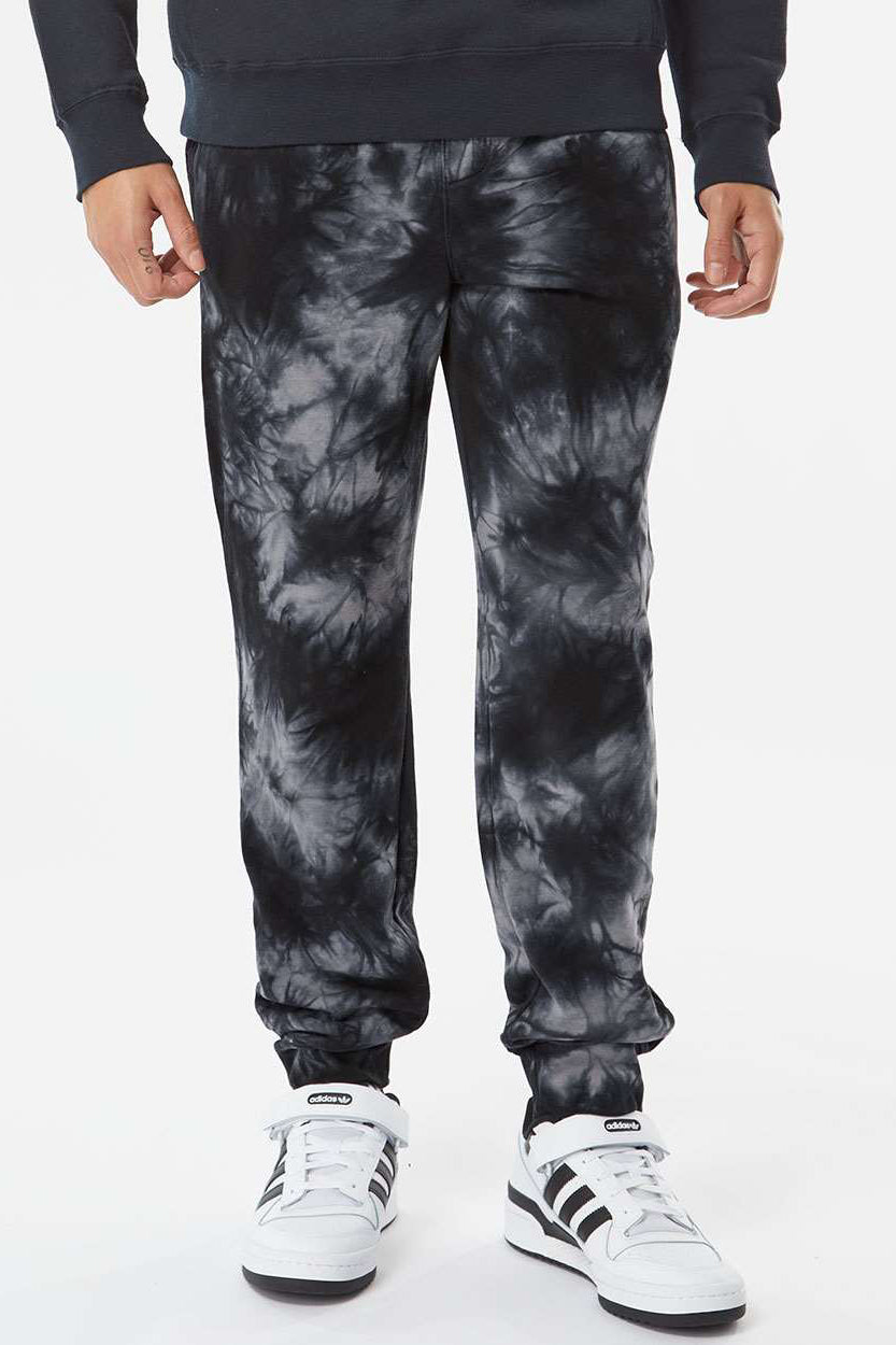 Independent Trading Company PRM50PTTD Mens Tie-Dye Fleece Sweatpants w/ Pockets Black Model Front