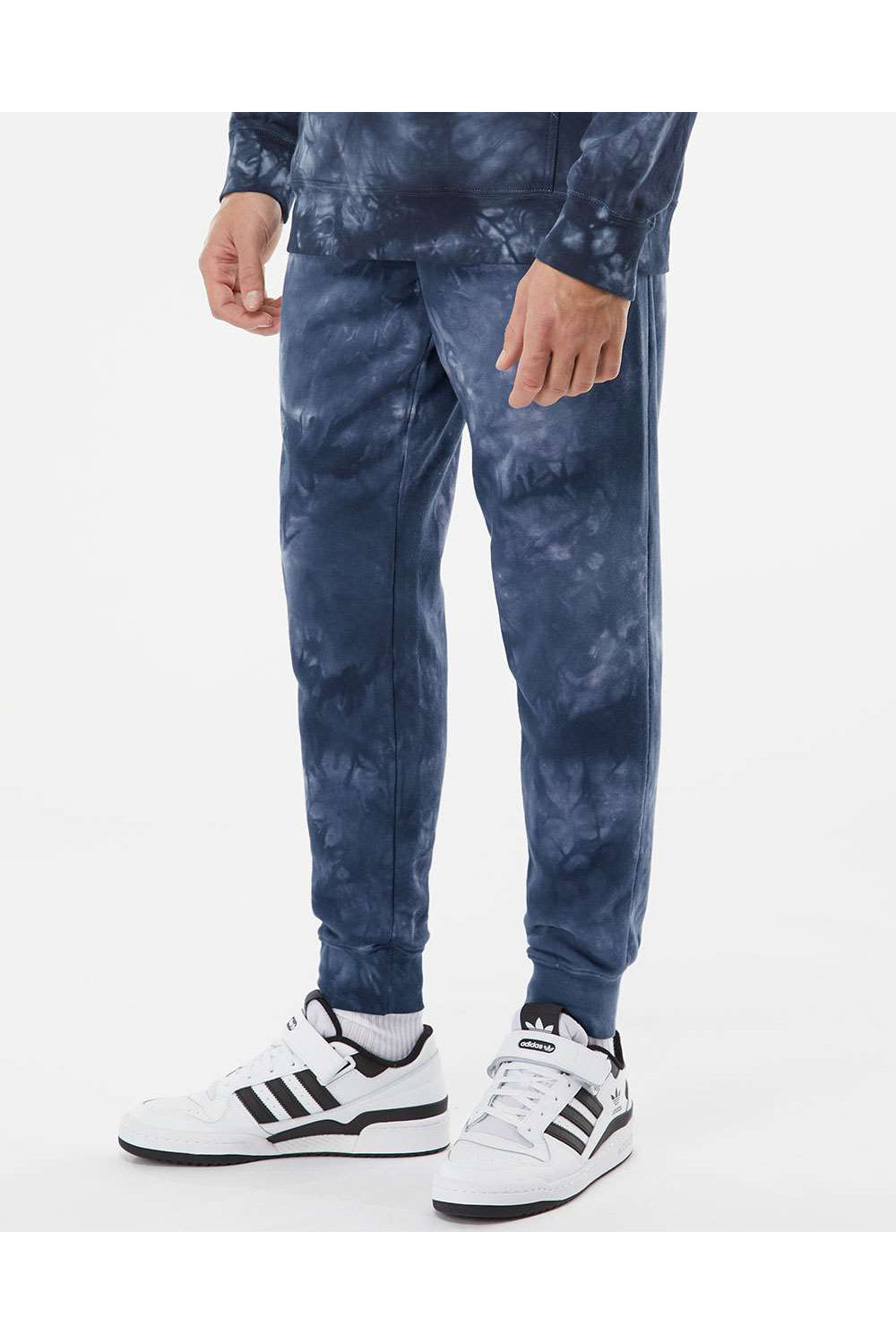 Independent Trading Co. PRM50PTTD Mens Tie-Dye Fleece Sweatpants w/ Pockets Navy Blue Model Side