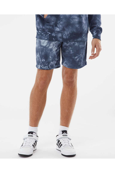 Independent Trading Co. PRM50STTD Mens Tie-Dye Fleece Shorts w/ Pockets Navy Blue Model Front