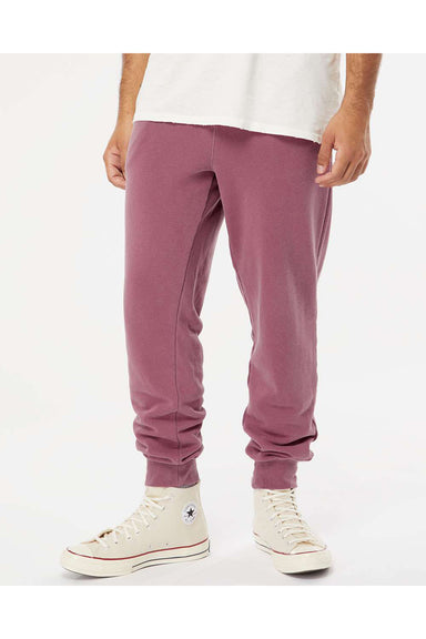 Independent Trading Co. PRM50PTPD Mens Pigment Dyed Fleece Sweatpants w/ Pockets Maroon Model Front