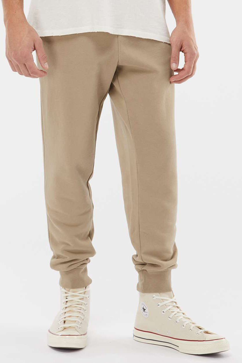 Independent Trading Company PRM50PTPD Mens Pigment Dyed Fleece Sweatpants w/ Pockets Sandstone Brown Model Front