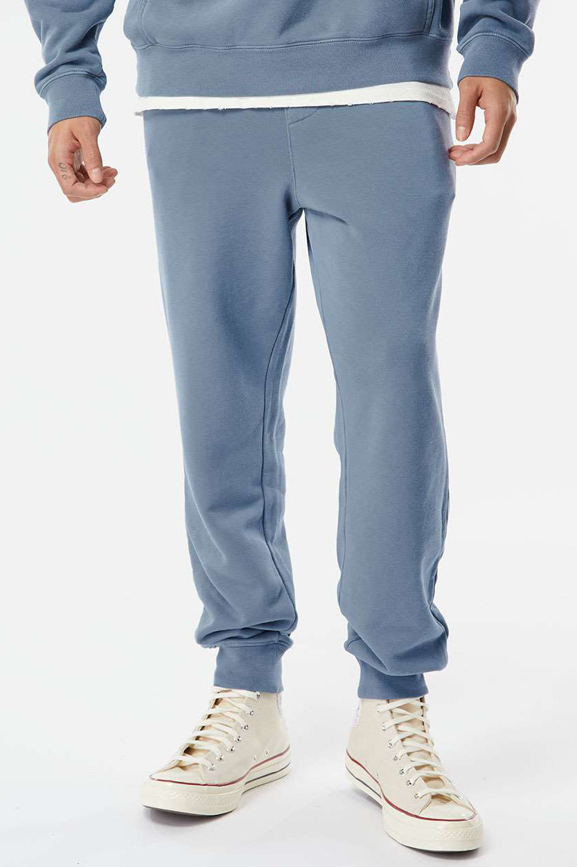 Independent Trading Company PRM50PTPD Mens Pigment Dyed Fleece Sweatpants w/ Pockets Slate Blue Model Front