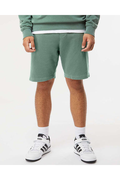 Independent Trading Co. PRM50STPD Mens Pigment Dyed Fleece Shorts w/ Pockets Alpine Green Model Front