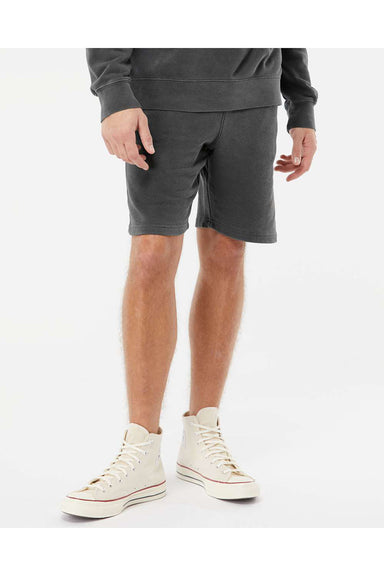 Independent Trading Co. PRM50STPD Mens Pigment Dyed Fleece Shorts w/ Pockets Black Model Front