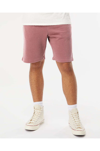 Independent Trading Co. PRM50STPD Mens Pigment Dyed Fleece Shorts w/ Pockets Maroon Model Front