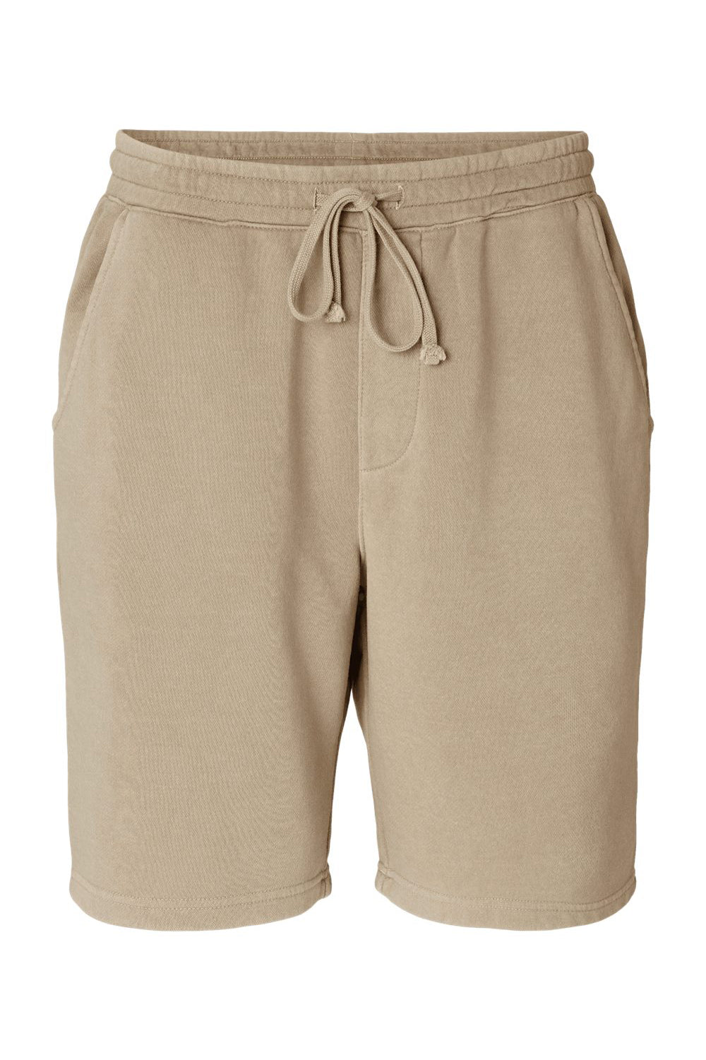 Independent Trading Co. PRM50STPD Mens Pigment Dyed Fleece Shorts w/ Pockets Sandstone Brown Flat Front