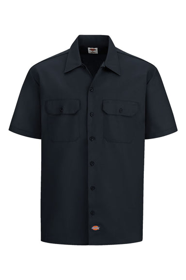 Dickies 2574 Mens Moisture Wicking Short Sleeve Button Down Work Shirt w/ Double Pockets Black Flat Front