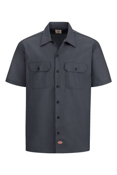 Dickies 2574 Mens Moisture Wicking Short Sleeve Button Down Work Shirt w/ Double Pockets Charcoal Grey Flat Front