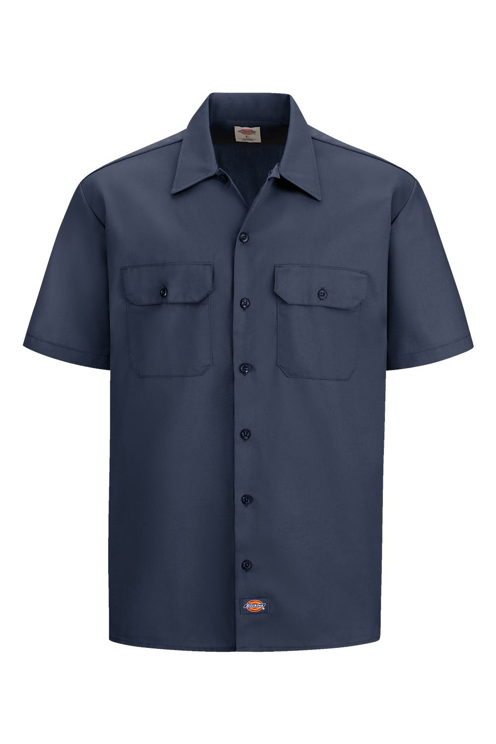 Dickies 2574 Mens Moisture Wicking Short Sleeve Button Down Work Shirt w/ Double Pockets Dark Navy Blue Flat Front