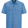 Dickies Mens Moisture Wicking Short Sleeve Button Down Work Shirt w/ Double Pockets - Gulf Blue - NEW