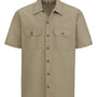 Dickies Mens Moisture Wicking Short Sleeve Button Down Work Shirt w/ Double Pockets - Khaki - NEW