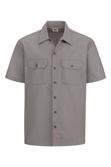 Dickies 2574 Mens Moisture Wicking Short Sleeve Button Down Work Shirt w/ Double Pockets Silver Grey Flat Front
