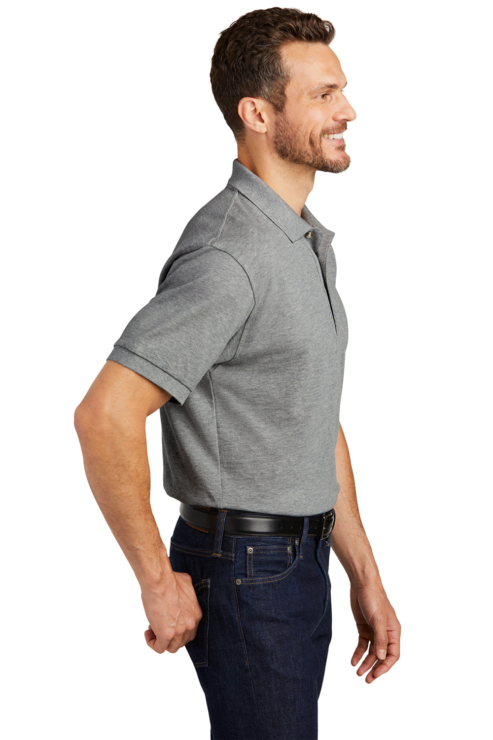 Port Authority K420/TLK420 Mens Shrink Resistant Short Sleeve Polo Shirt Oxford Grey Model Side