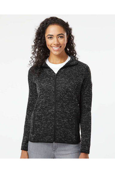 Burnside 5901 Womens Sweater Knit Full Zip Jacket Heather Black Model Front