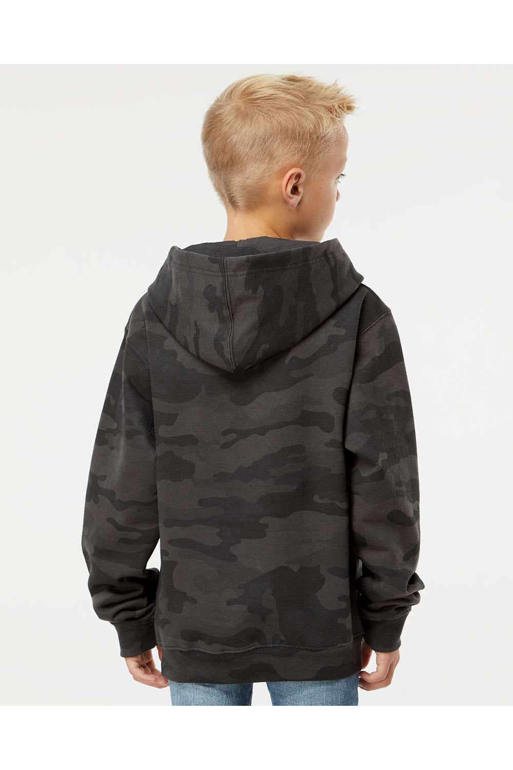 Independent Trading Co. SS4001Y Youth Hooded Sweatshirt Hoodie Black Camo Model Back